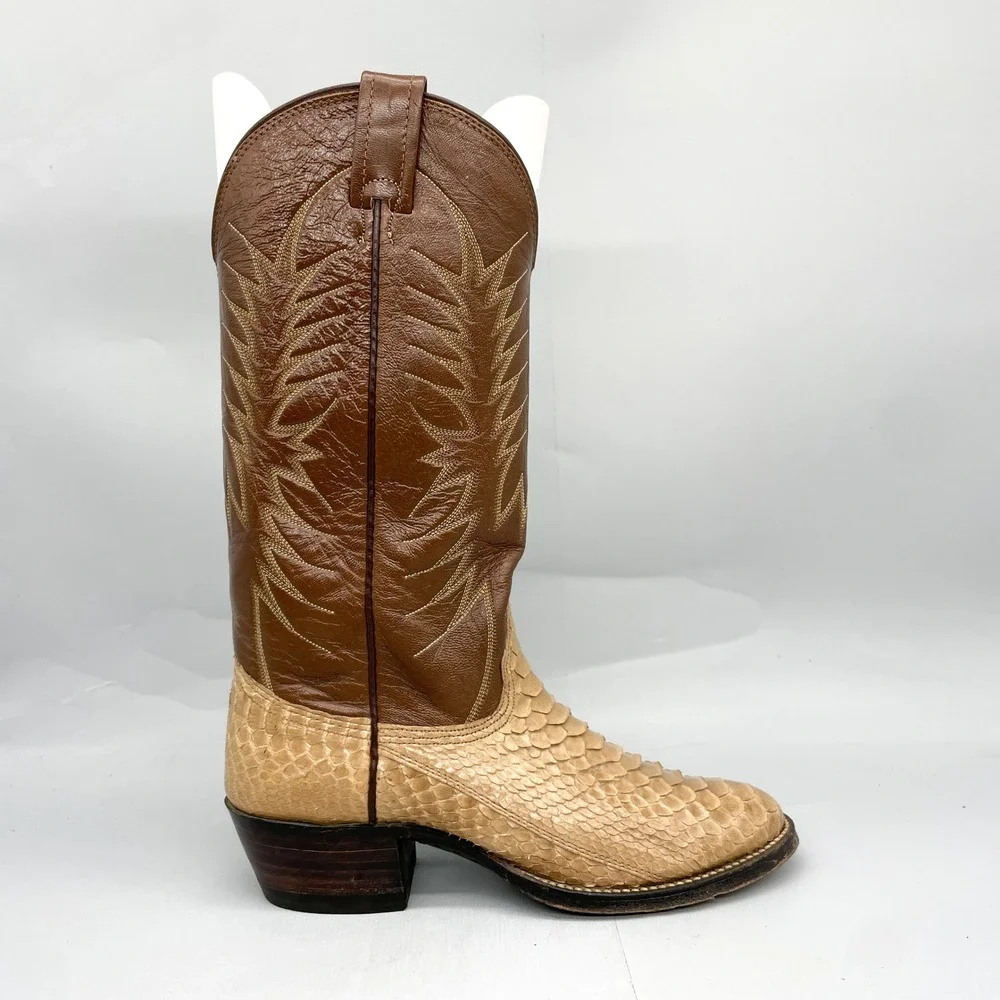Nocona VTG Boots Womens 6.5B Python Snake Skin Western Cowboy Boots Brown Tan